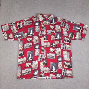Vintage Puritan‎ Hawaiian Shirt Mens XL Red Button Down Viscose Rayon